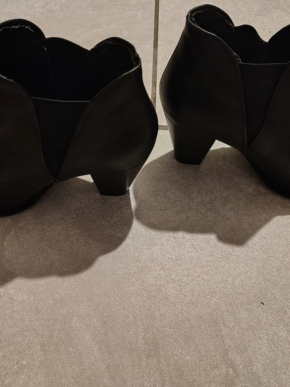 Forever Unique Black Leather Ankle Booties with Block Heel - Picture 2 of 4